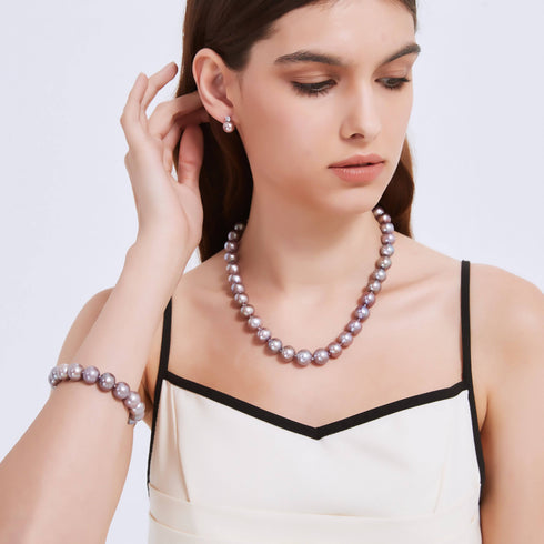 Purple 10-12mm Edison Pearl Necklace and Bracelet Set - House Of Pearls